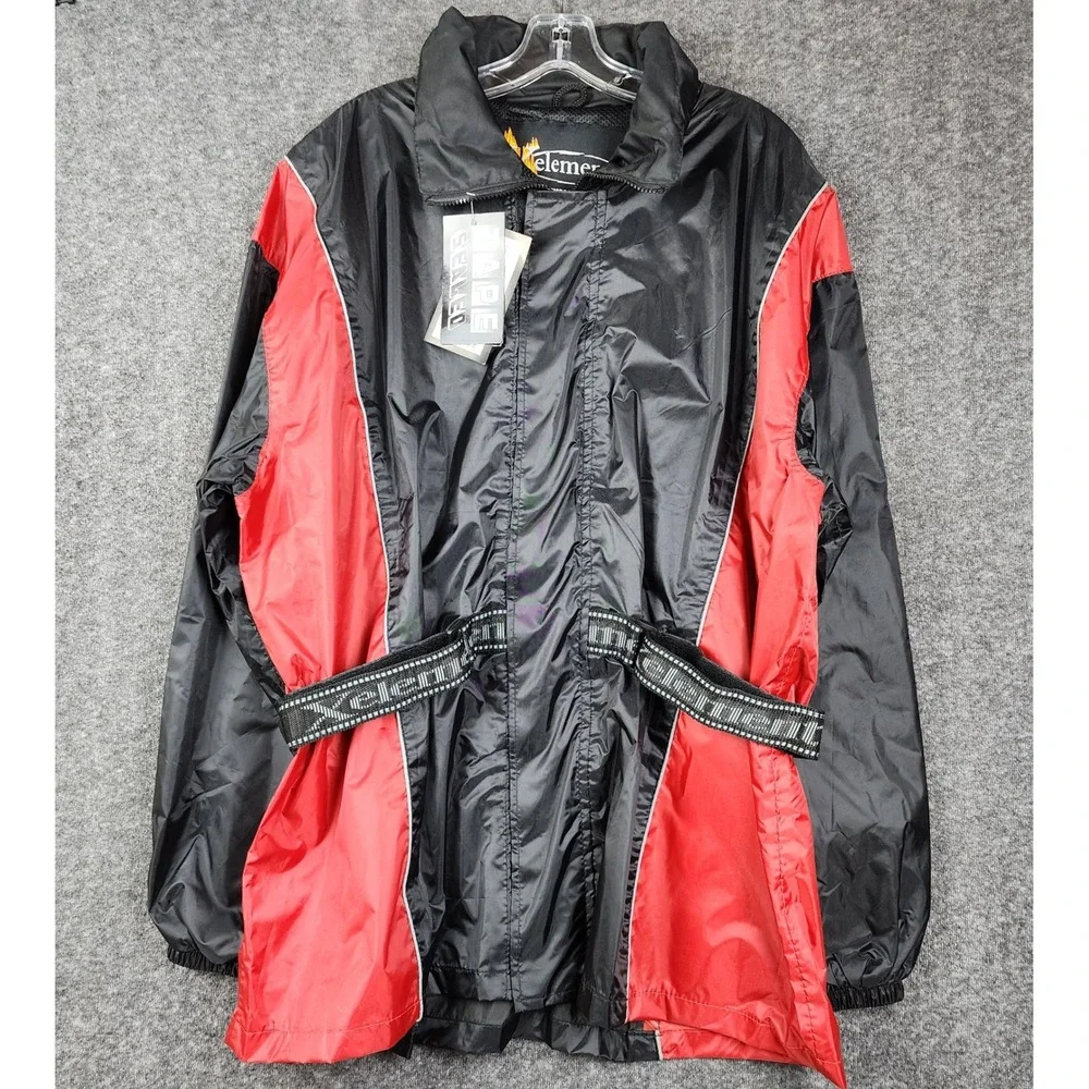 Xelement Motorcycle Rain Jacket Mens XL Black Red Reflective Tape Sealed NWT